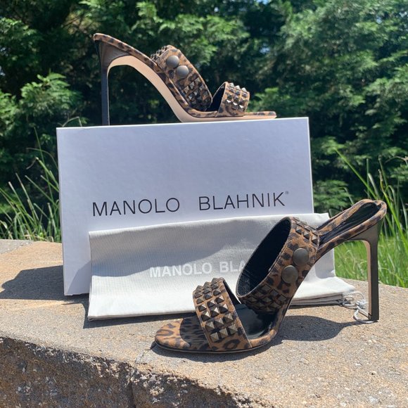 Manolo Blahnik Rocco Studded-toe Heeled Sandal in - Picture 11 of 11